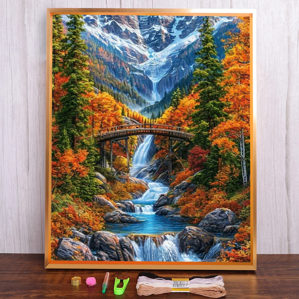 

Autumn Waterfall Pre-Printed 11CT Cross Stitch Kit Embroidery DMC Threads Hobby Sewing Painting Knitting Room Decor Magic Design