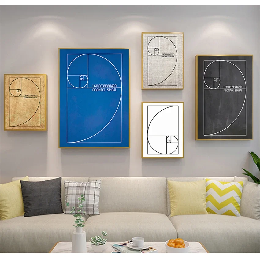 Canvas Painting Prints Vintage Blueprint Gift idea Science Decoration Fibonacci Spiral Patent Wall Art Golden Ratio Posters and