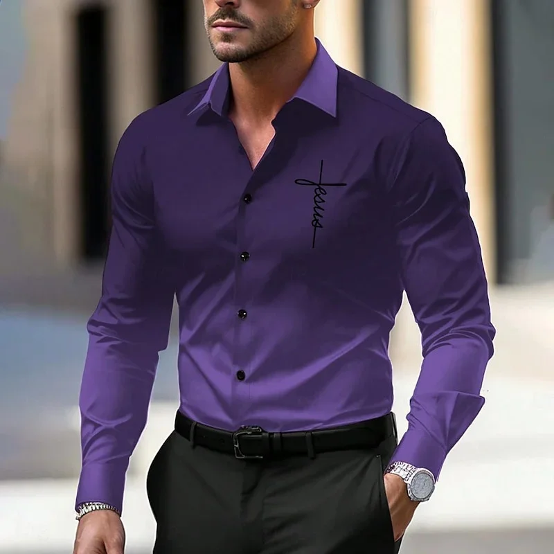 قمصان رجالية متدرجة سلسلة HD نمط الموضة الفاخرة لينة مريحة بلايز ربيع الخريف في الهواء الطلق زر أسفل القمصان حجم كبير