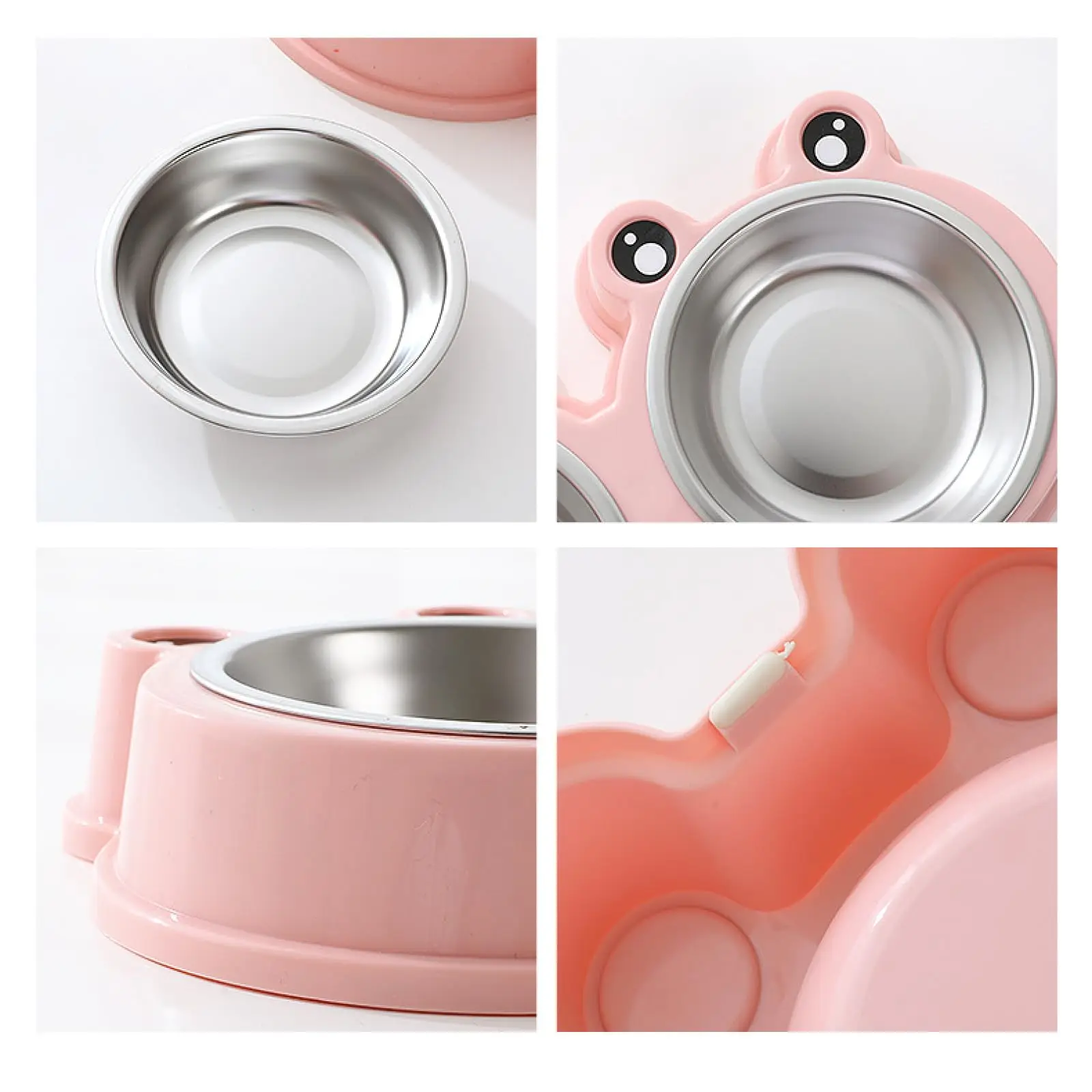 Pet Dog Food Feeder Double Bowl Stainless Steel Rounded Cute Cartoon Frog Style Thickened Combo Anti-skid