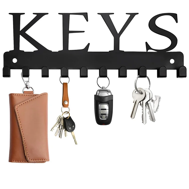 

A88E-2X Key Holder Wall Mount, Black Key Hanger Wall Decorative Key Rack Organizer Metal Keychain Holder With 10 Key Hooks