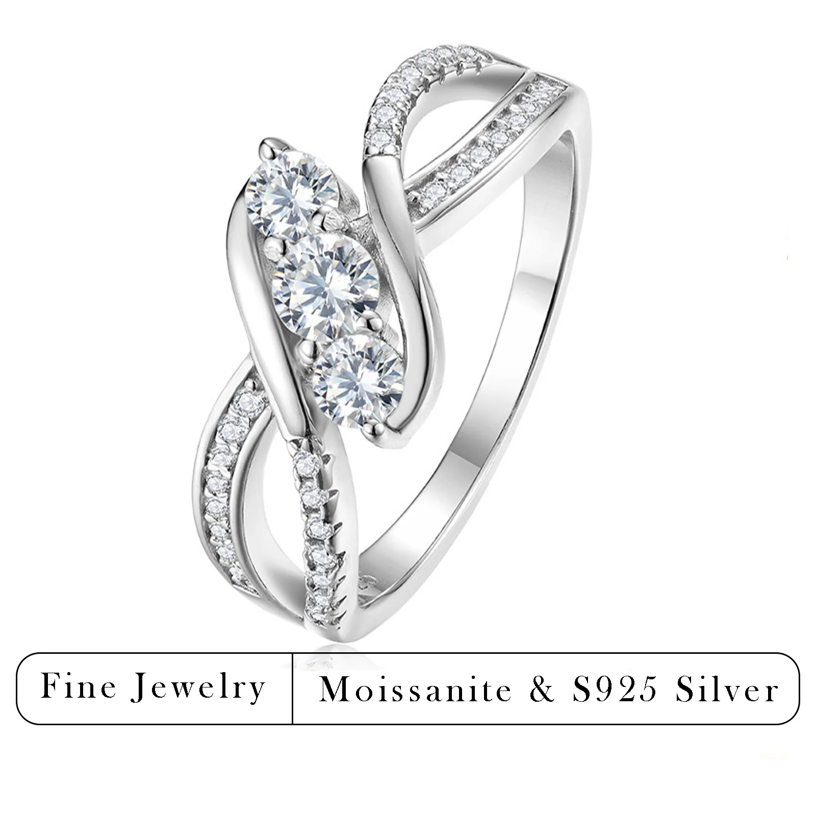 

0.50 CTW D Color Moissanite Ring S925 Silver Intertwined Design Statement Ring for Wedding Anniversary Gift