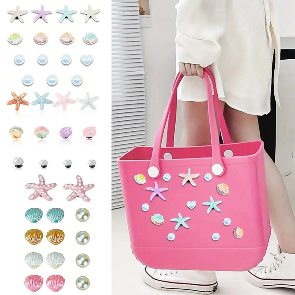 Charms for Bogg Bag Accessories Starfish Shell Flowers Shape Beach Totes Bags Decoration for Rubber Beach Bag with Holes