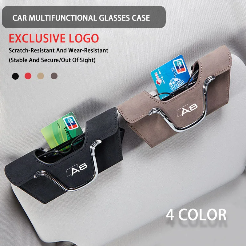 Car Sun Visor Glasses Holder Sunglasses Glasses Case For Audi A8 D2 D3 4H interior Carplay Accessories key cover keychain 2024