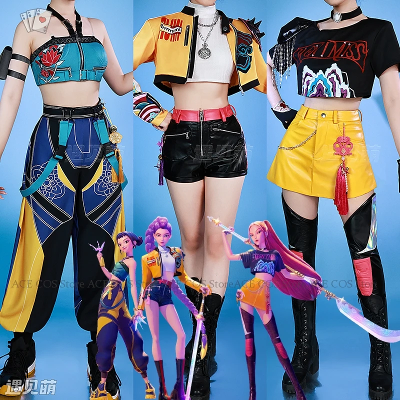 Huntrix K-Pop Mira Rumi Zoey Demon Hunters Stage Cosplay Clothes Costume Wig Halloween Women Girl Group Idol Roleplay Kid Outfit