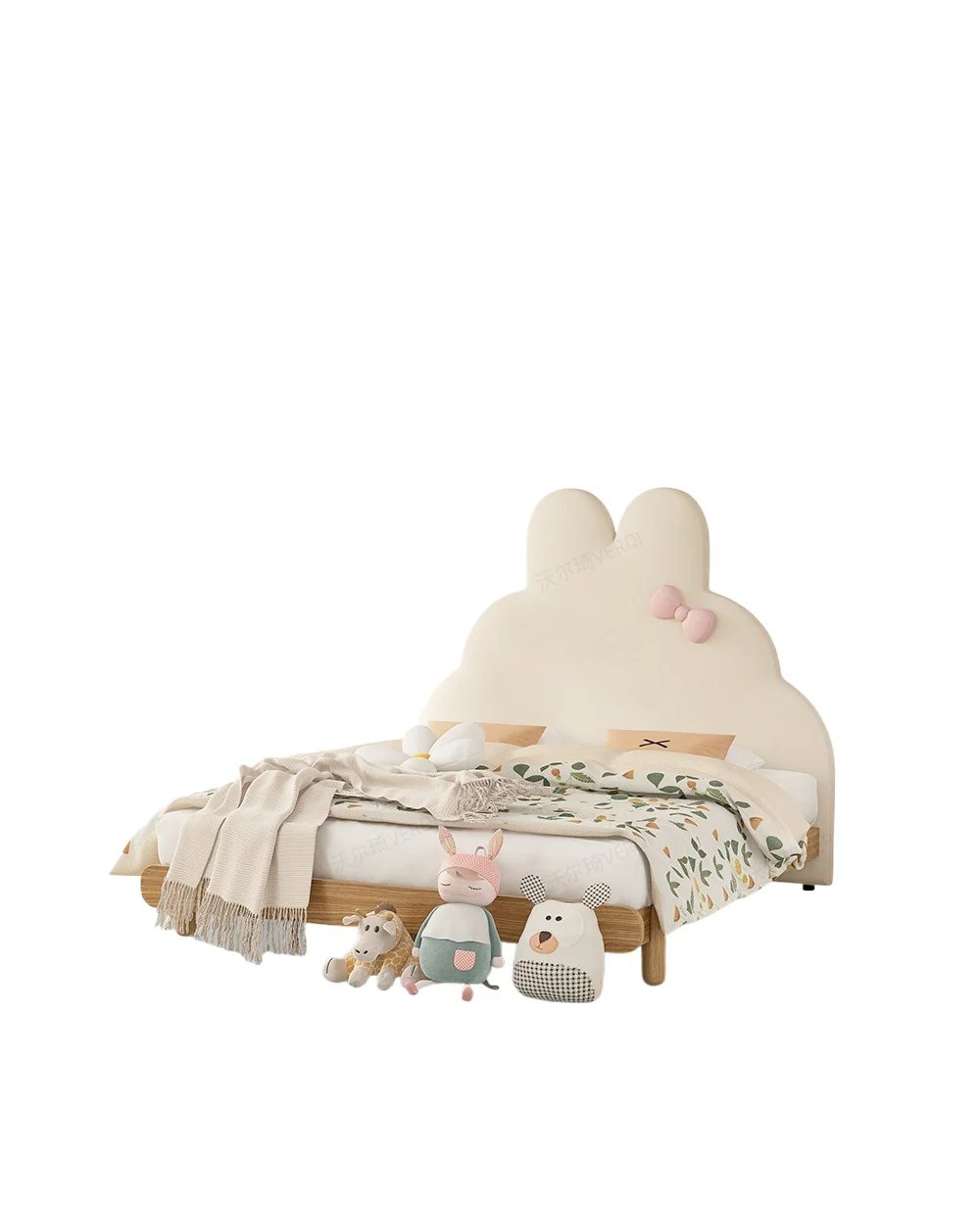 

Solid wood children's bed girl princess bed modern bedroom soft bag single cream wind high box storage
