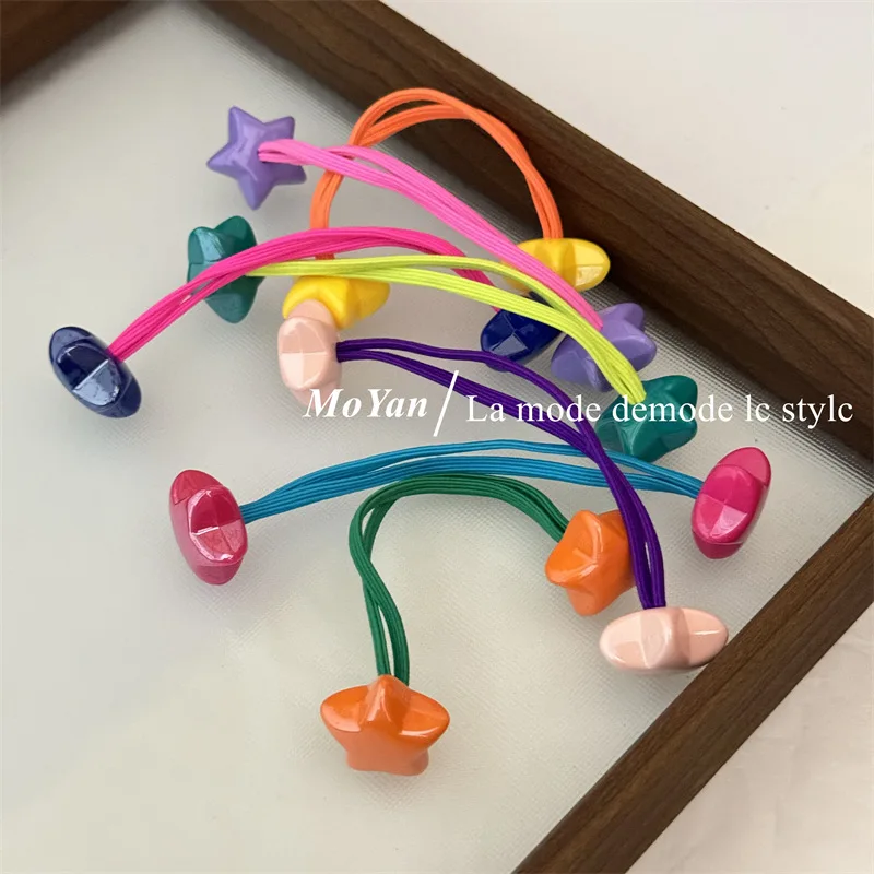 Korean version candy color two-headed star rubber band simple basic hair band high elastic ponytail hair rope versatile headband