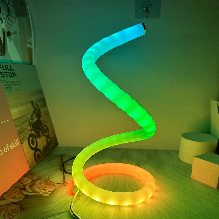 Kreatywna lampa stołowa LED spiralna w kolorze Phantom RGB minimalistyczna lampa stołowa z możliwością ściemniania lampa stołowa LED USB