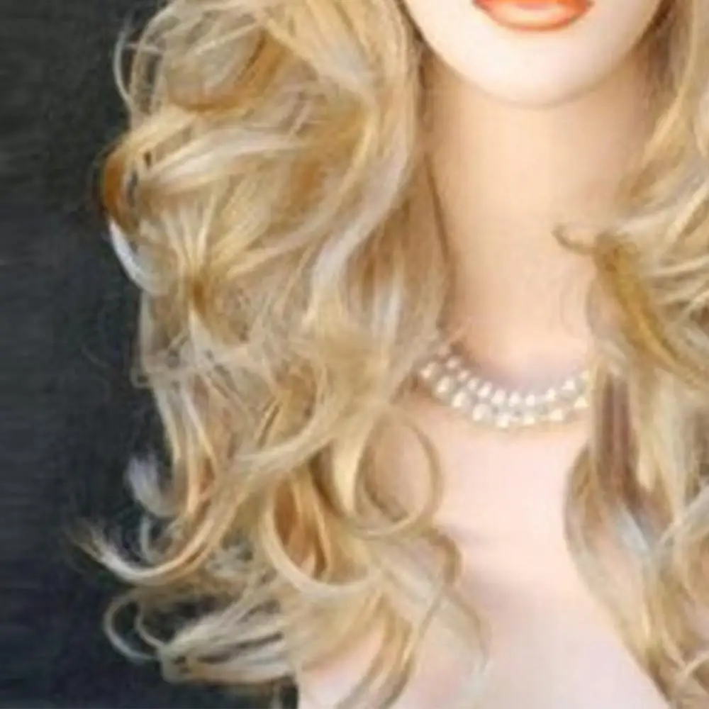 Golden Long Curly Slanted Bangs peruca de cabelo falso para mulheres, festa Cosplay Hairpiece, perucas sintéticas, parte média, fibras naturais cabelos, 60cm