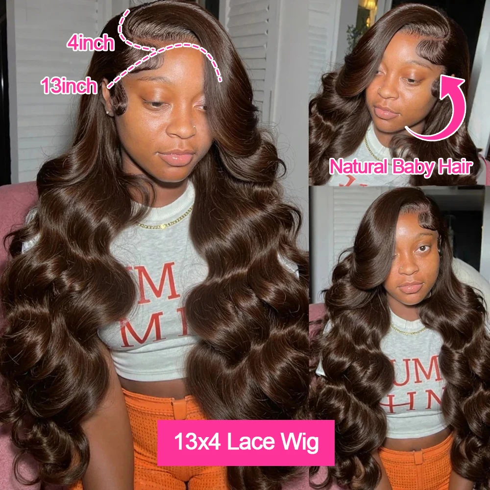 الجسم موجة 13x6 HD الدانتيل أمامي خصلات الشعر المستعار الإنسان 30 34 بوصة الشوكولاته براون الدانتيل أمامي 100% باروكة من شعر طبيعي قبل قطعها بني داكن #3