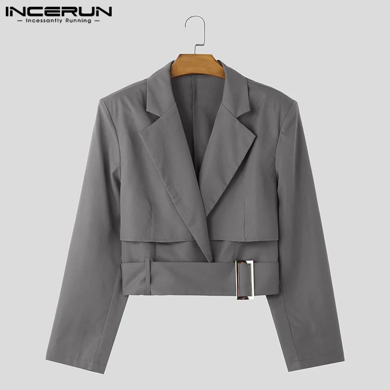 Fashion Well Fitting Tops INCERUN New Men Deconstruct Metal Buckle Suit Coat Casual Streetwear Cropped Long Sleeved Blazers 2025
