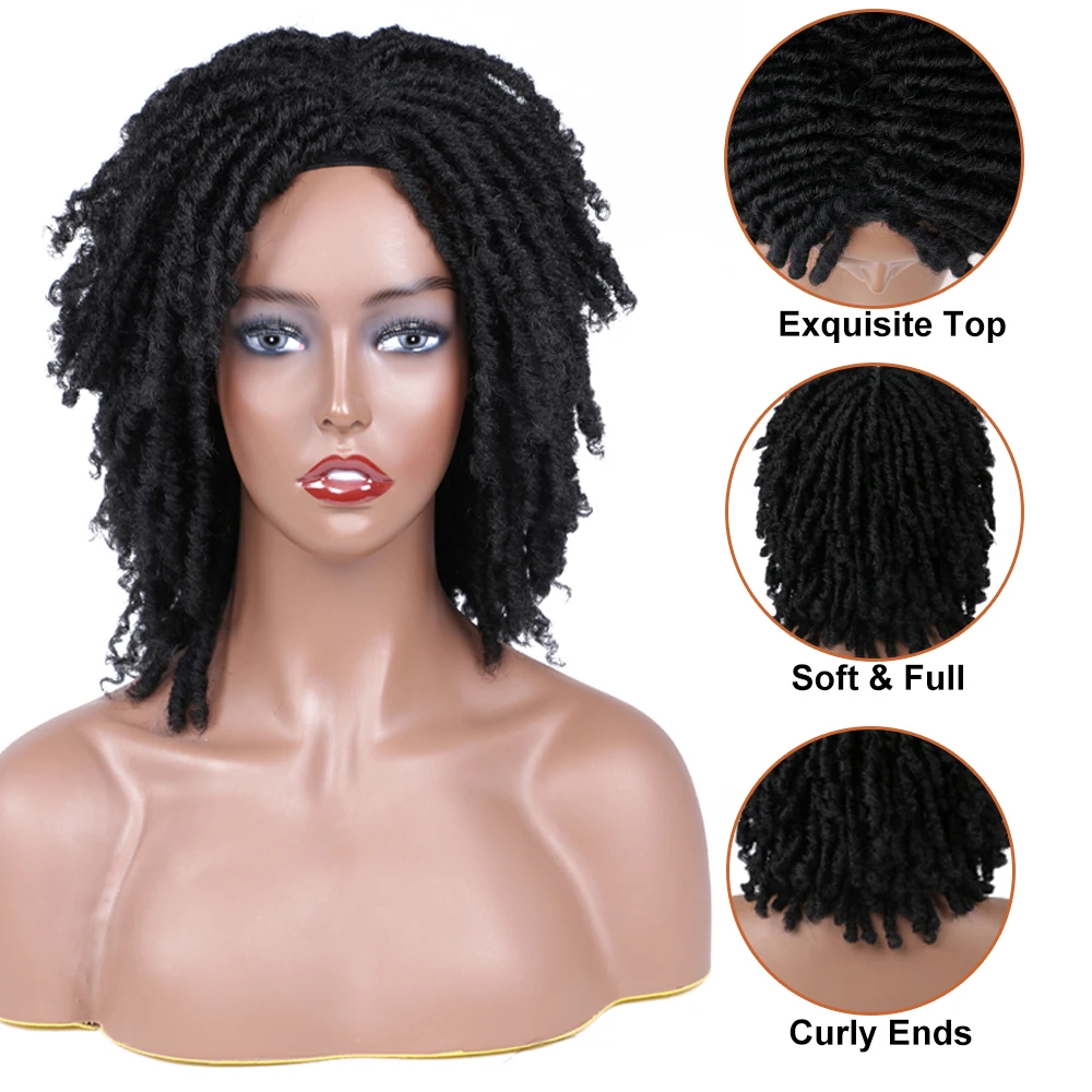 Kurze Dreadlocks Perücken Afro synthetische geflochtene verworrene lockige Twist Haar Perücken für afrikanische schwarze Frauen