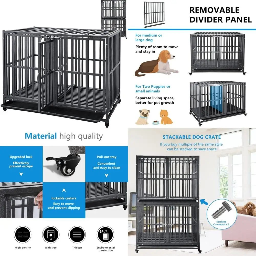 

Stackable Dog Crates for Small, Medium, and Large Dogs - Heavy Duty Kennels with Divider