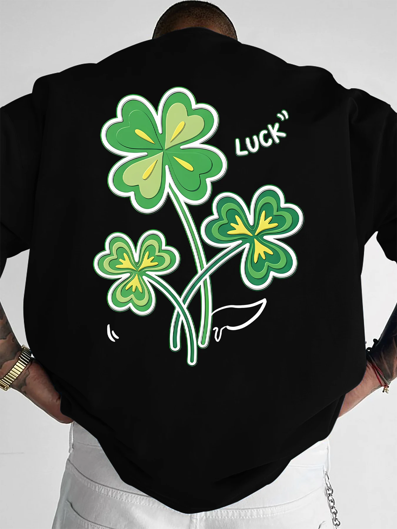 Men Loose T Shirt Cartoon Clover Luck Graphic Print Crew Neck Tee for Daily Travel