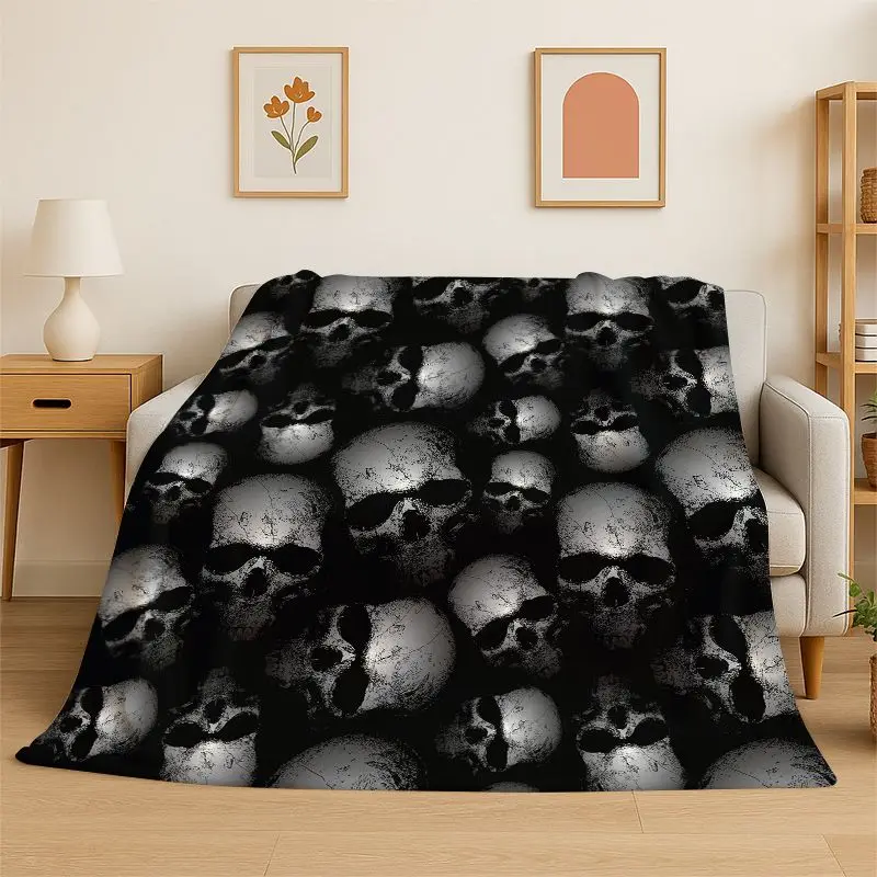 Horror Skeleton Skull Gothic Flannel Blanket Soft Throw Blanket for Bedroom Living Room Bed Travel Camping Picnic Nap Cover Gift