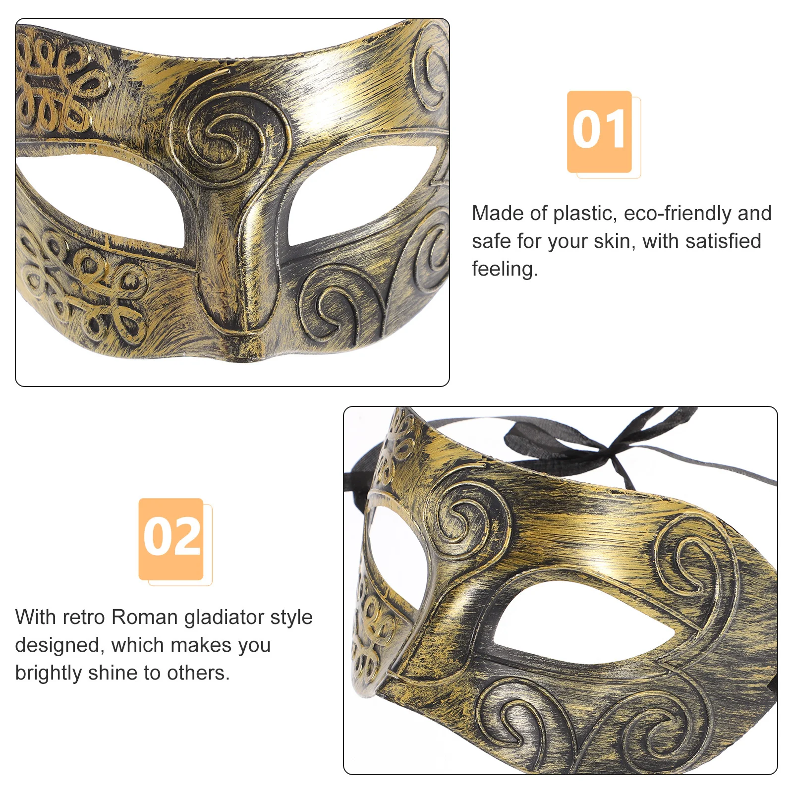 

2Pcs Half Face Masquerade Masks Men's Retro Roman Style Safe Skin Premium Plastic Halloween Masquerade Ball Masks