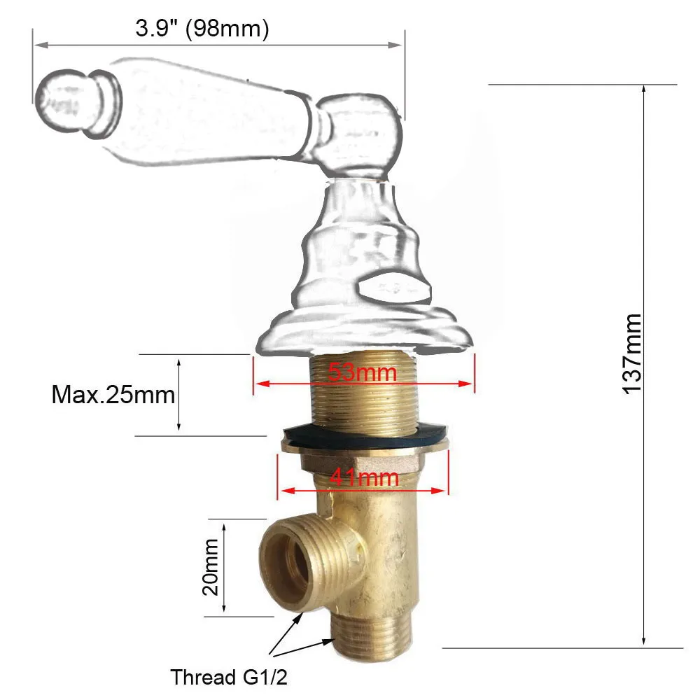 Gold Color Brass Wall Mounted Deck Mounted Ceramic Handle Faucet Control Valve Stopcock Tap G1/2 Male X G1/2 Male Thread Mzh398