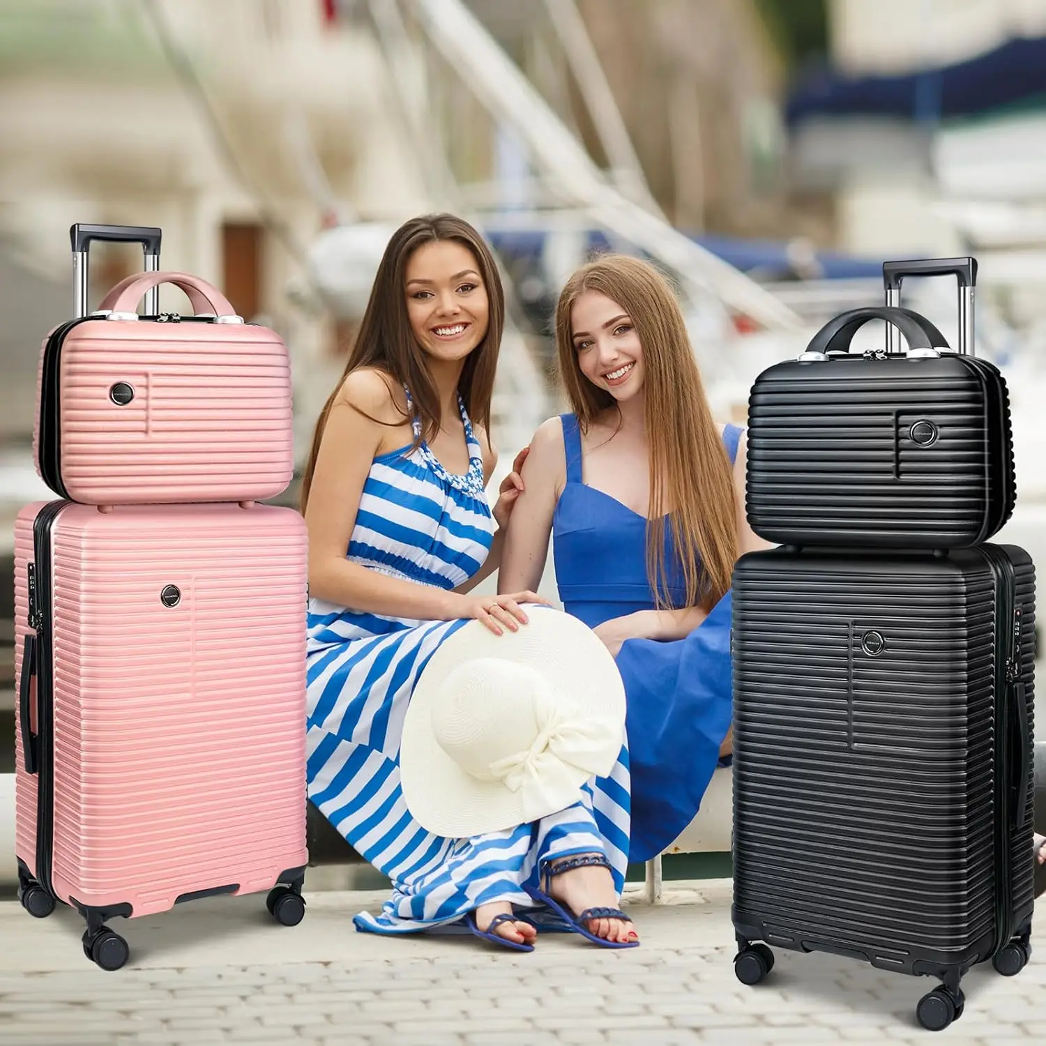 2 Piece Carry On Luggage Sets, PC+ABS Hardside Suitcases with Spinner Wheels and TSA Lock for Travel.(14/20)