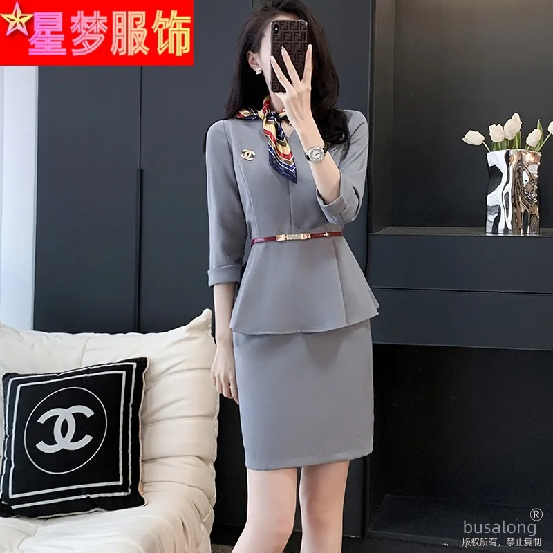 

Mid-Sleeve Suit Business Suit Female Temperament Goddess Style Manager Dress Formal Dress Hotel Front Desk Jewelry Shop Workwear