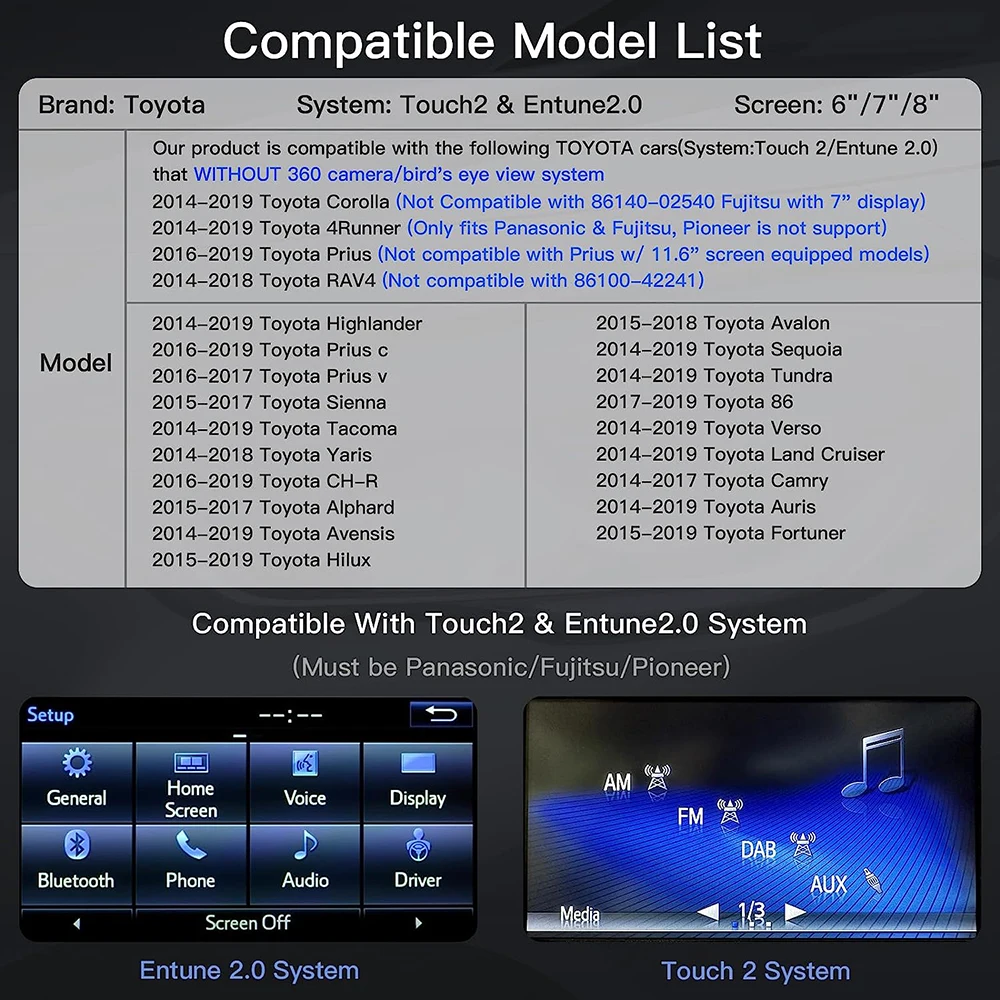 Bonroad Wireless Carplay Android Auto Original Auto-Taste und Touchscreen-Steuer decoder für Toyota Touch2 & Entune 2,0 System – Detail 1
