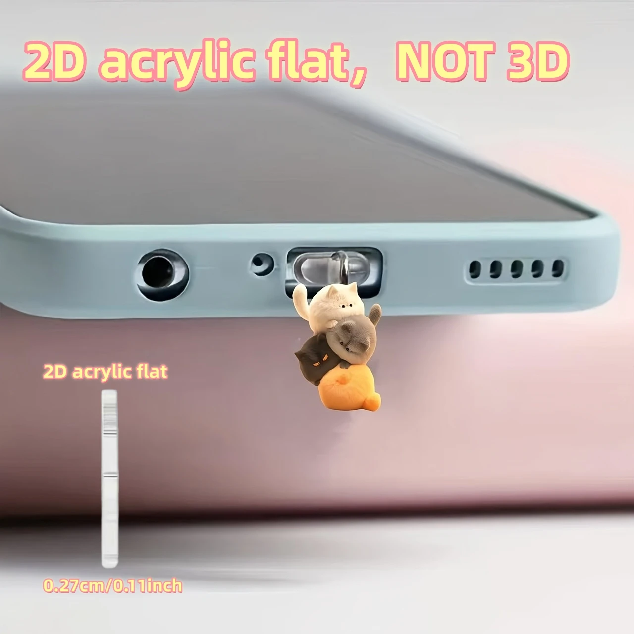 

2D Acrylic Flat Four Kittens Phone Dust Plug Charm, Phone Charging Port Cover, Phone Decoration, Suitable for iPhone and Type-C