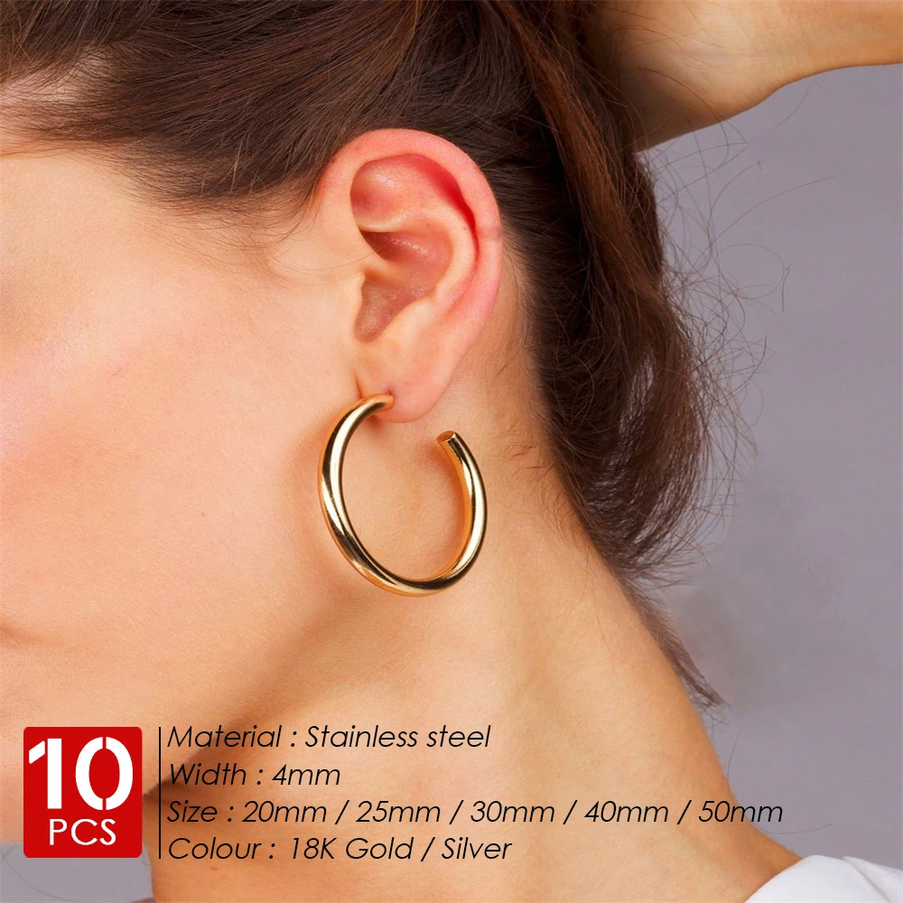 eManco 10PCS Fashion Stackable C Shape Gold Color Circle Cz Non-Piercing Earrings Fake Cartilage  Ear Clip For Women Jewelry