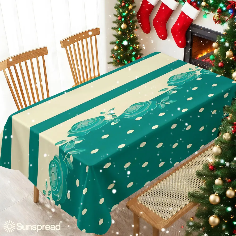 Polka Dot Roses Waterproof table cloth, splash-proof tablecloth, for party, Halloween, Christmas, dining, camping