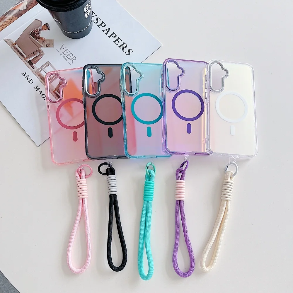 Gradient Laser Magnetic Wrist Strap Case For Samsung S25 S23 Ultra S24 Plus S25Edge A55 A56 A35 A36 A25 A15 A34 Acrylic Cover - náhled 6