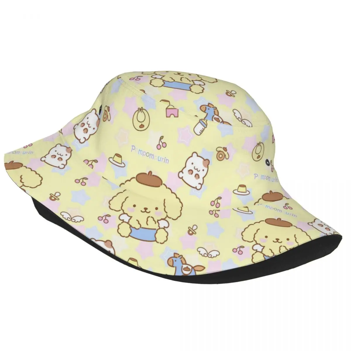 Trendy Pom Pom Purin Cartoon Bucket Hat Girl Packable Outdoor Sport Fishing Cap Summer Beach Vacation Getaway Headwear Bob Hat