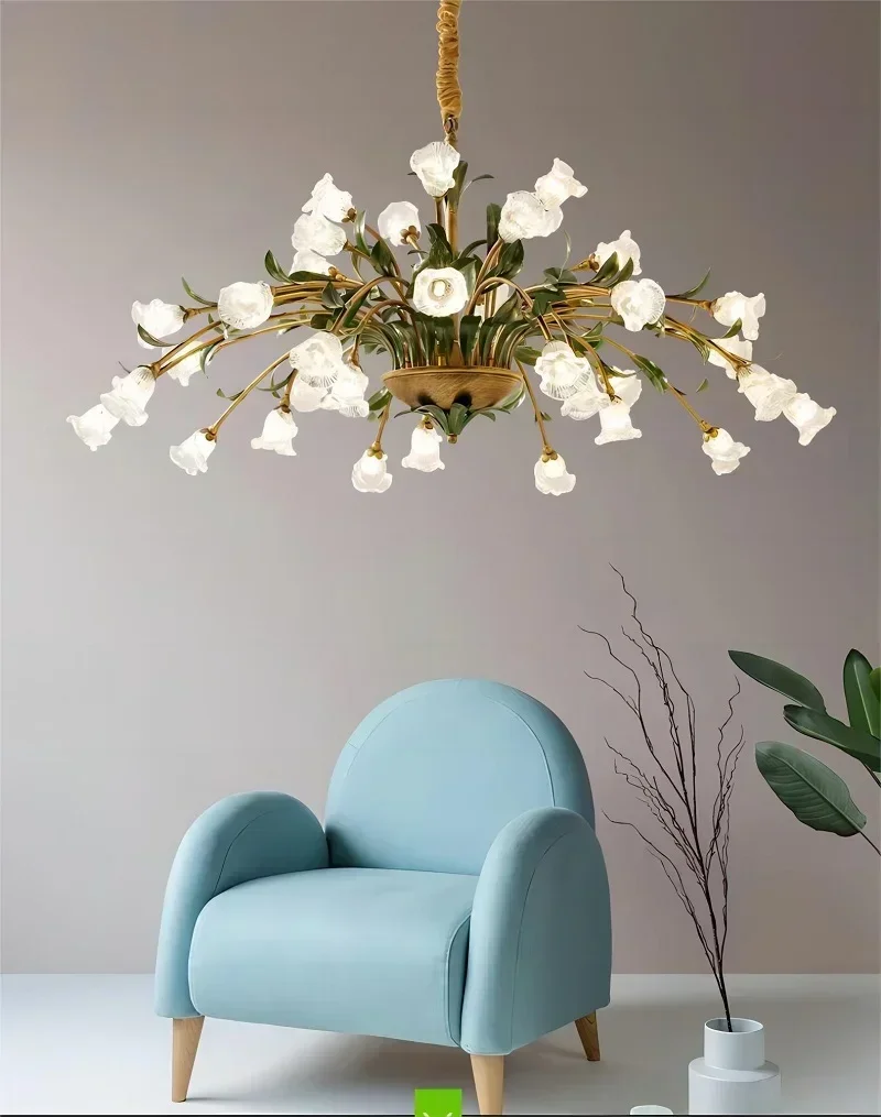 

French Garden Chandelier New Style Flower Pendant Lamp American Living Room Dining Room Decorative Country Vintage Chandelier