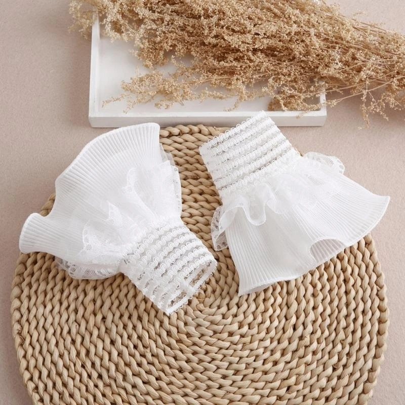 G92D Wrist Cuffs for Women Ruffle Pleated Cuffs Detachable Shirts Fake Sleeve Cuffs