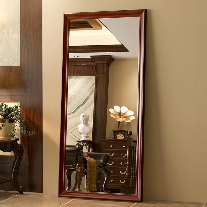 Full body mirror retro American solid wood dressing floor mirror home living room bedroom entrance wall fitting mirror wall hang
