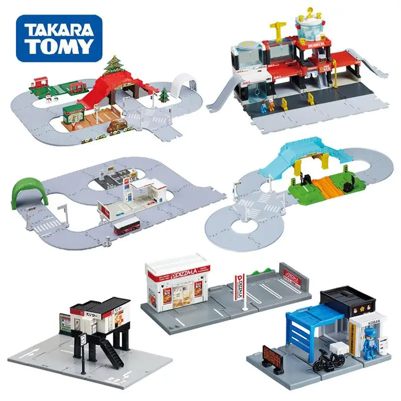 مجموعة مشهد مسار السيارة المصنوعة من خليط معدني من TAKARA TOMY TOMICA Town هدايا ألعاب للرجال والنساء، وزخارف قابلة للجمع للأطفال.