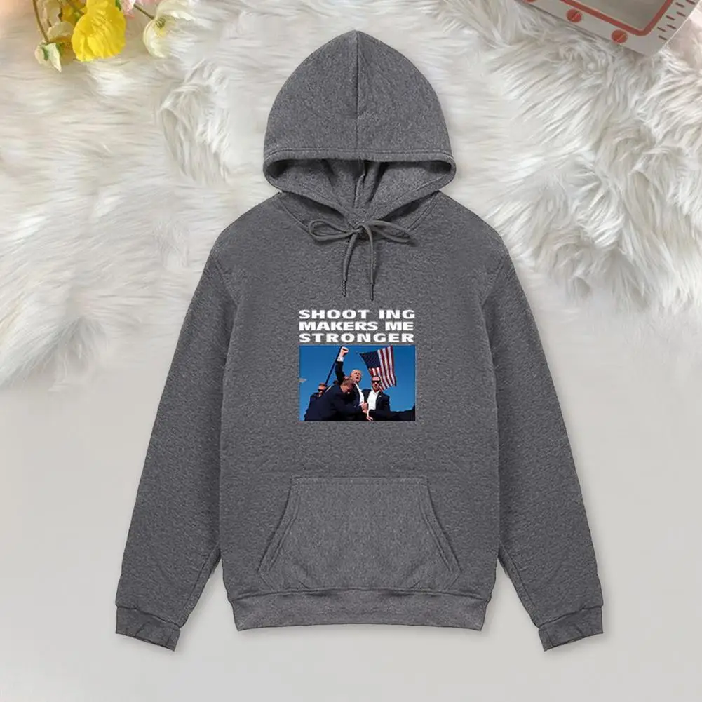 Warm Hoodie Kangaroo Pocket Pullover Trump Survives Shot Unisex Hoodie with Pockets Long Sleeve for Election for Trump