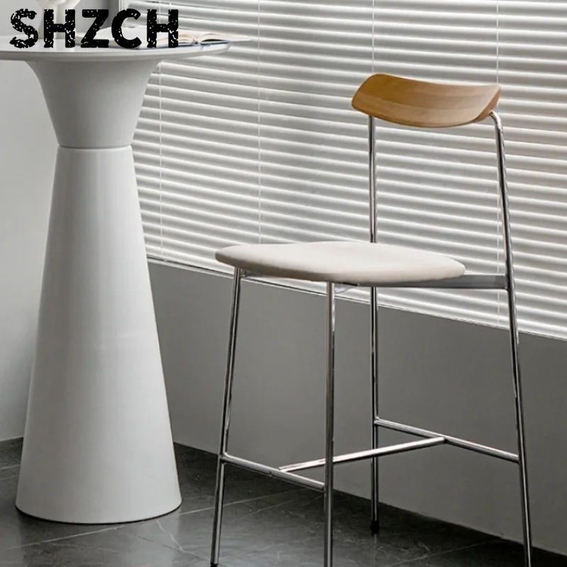 Nordic bar chair high footrest stool iron island seating vintage coffee shop chair home bar stool front desk chair