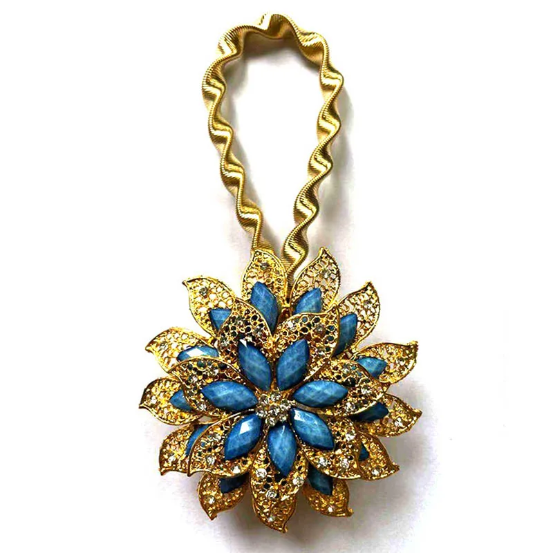 Colorful Curtain Buckle Flower Stretchable Spring Magnetic Curtain Clip Curtain Holder Rhinestone Creative Strap Flower Cortinas