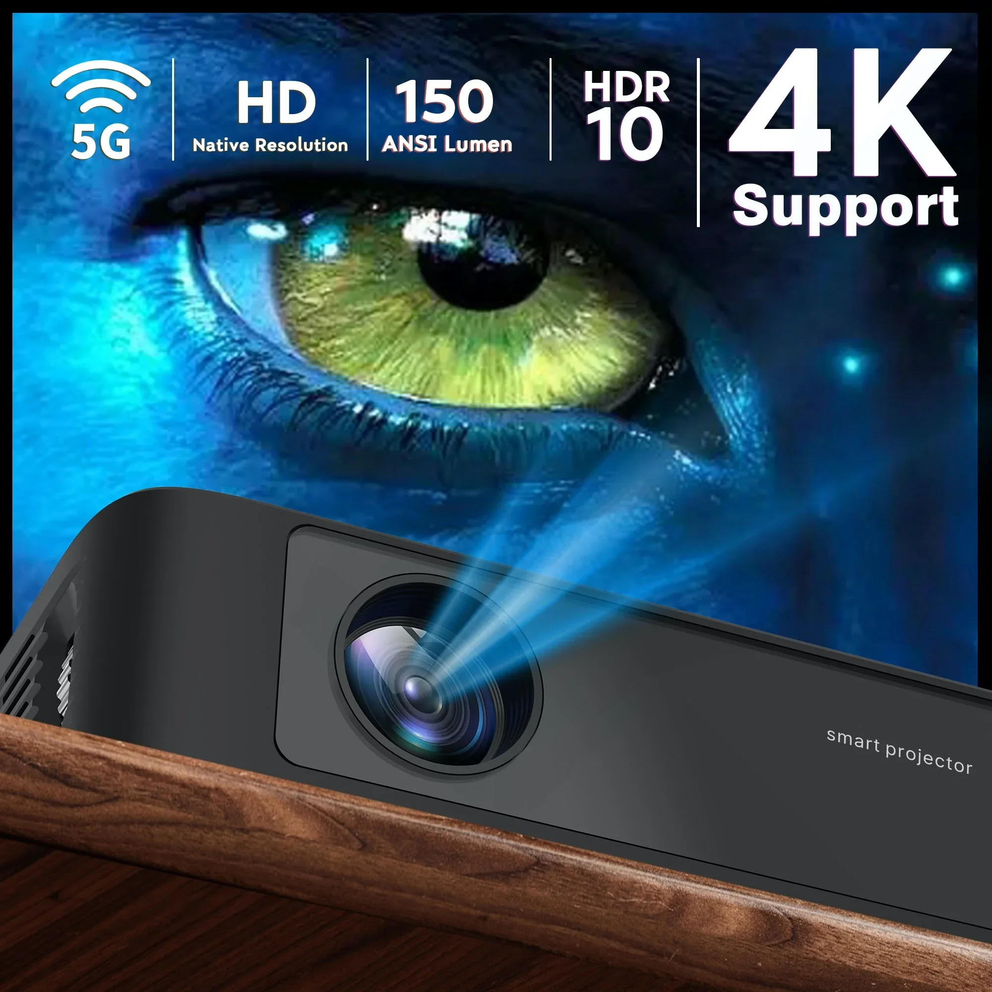 Full HD LCOS 4K Android Compatible Smart Phone Mini Black Projector WIFI Bluetooth Native 1080P Portable Outdoor Movie