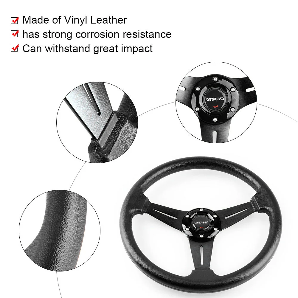 Universal Racing PU Leather Steering Wheel 350mm 14inch Aluminum Alloy Auto Sport Drifting Steering Wheels Deep Dish Corn Style