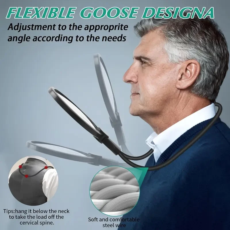 グースネック式フレキシブル拡大鏡、明るさ調整可能、高齢者向け、充電式、軽量