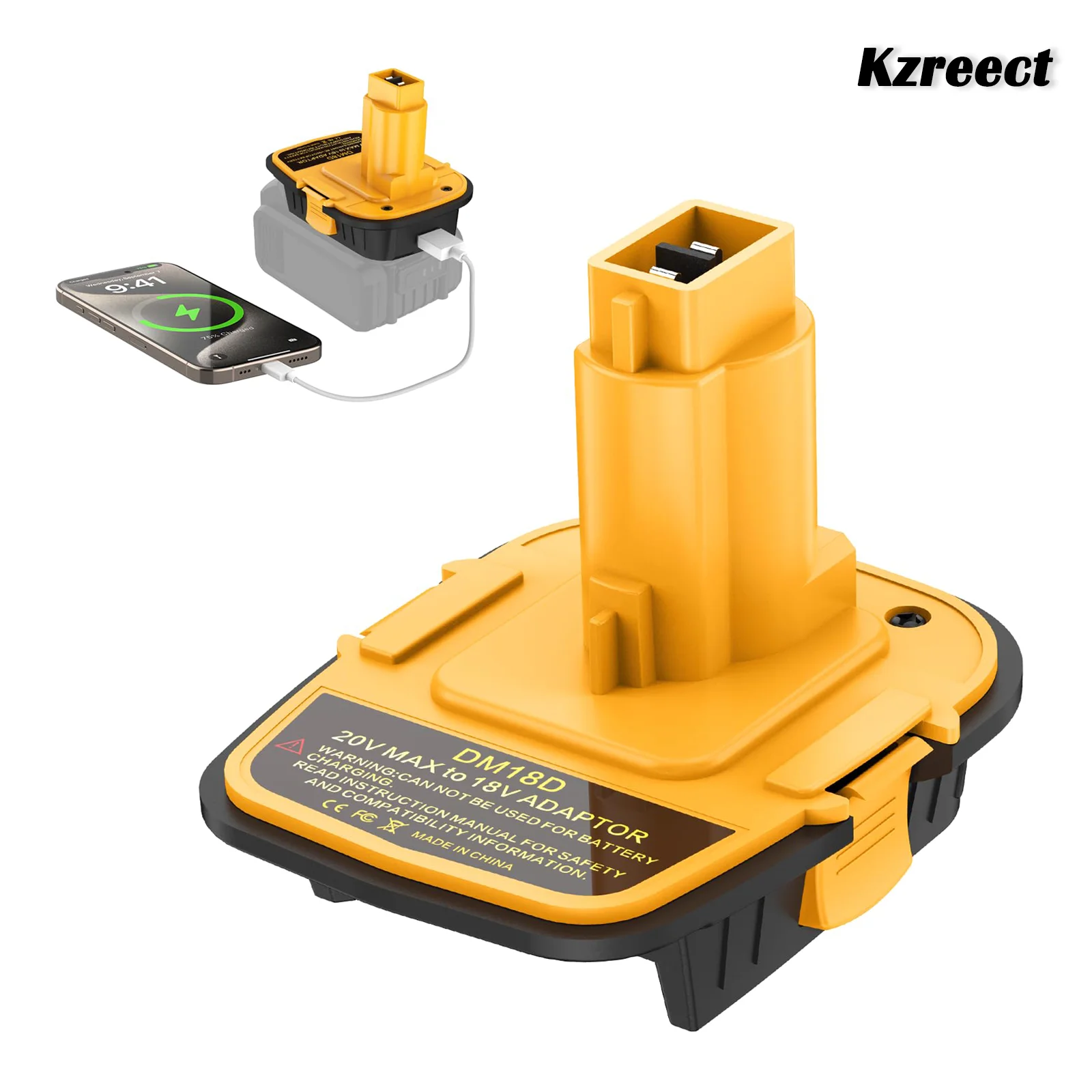 Kzreect DM18D Convertidor de adaptador de batería con puerto USB, convierte para DeWalt 20V / Milwaukee 18V Li-on a DeWalt 18V para herramientas