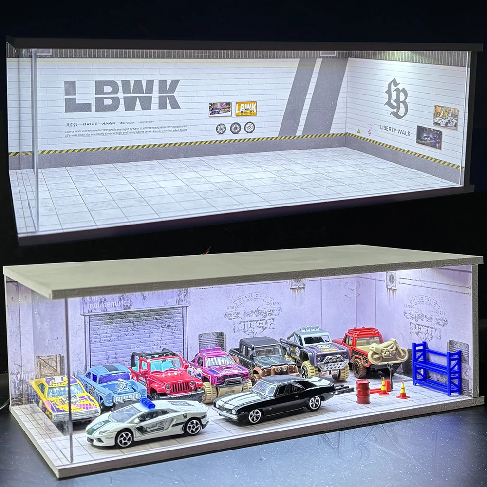 1/64 Auto-Garagen-Diorama Miniatur-Parkplatzmodelle Legierung Auto-Modellautoszenen-Aufbewahrungs- und Präsentationsbox Auto-Modell-Sammelboxen – Detail 2