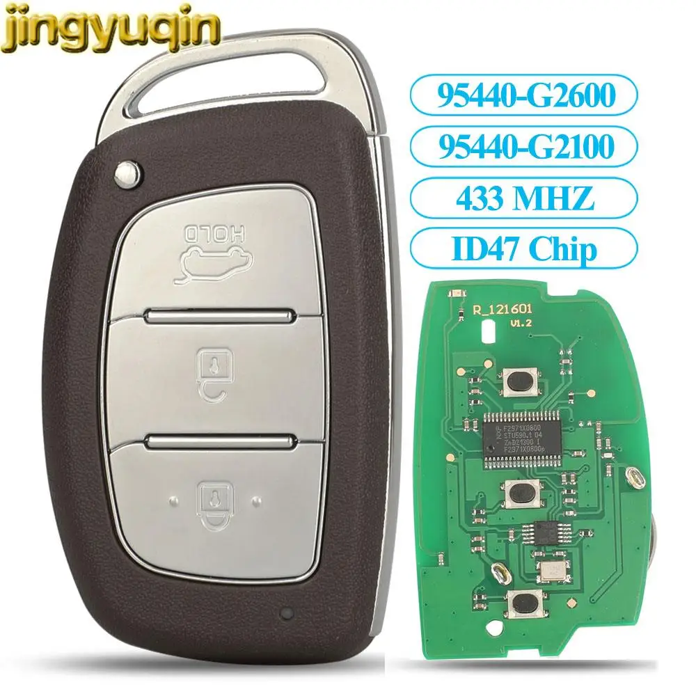 Jingyuqin 3 Buttons 95440-G2600/95440-G2100 Smart Car Key Fob 433MHZ ID47 Chip For Hyundai Ioniq 2019 Remote Keyless Replacement