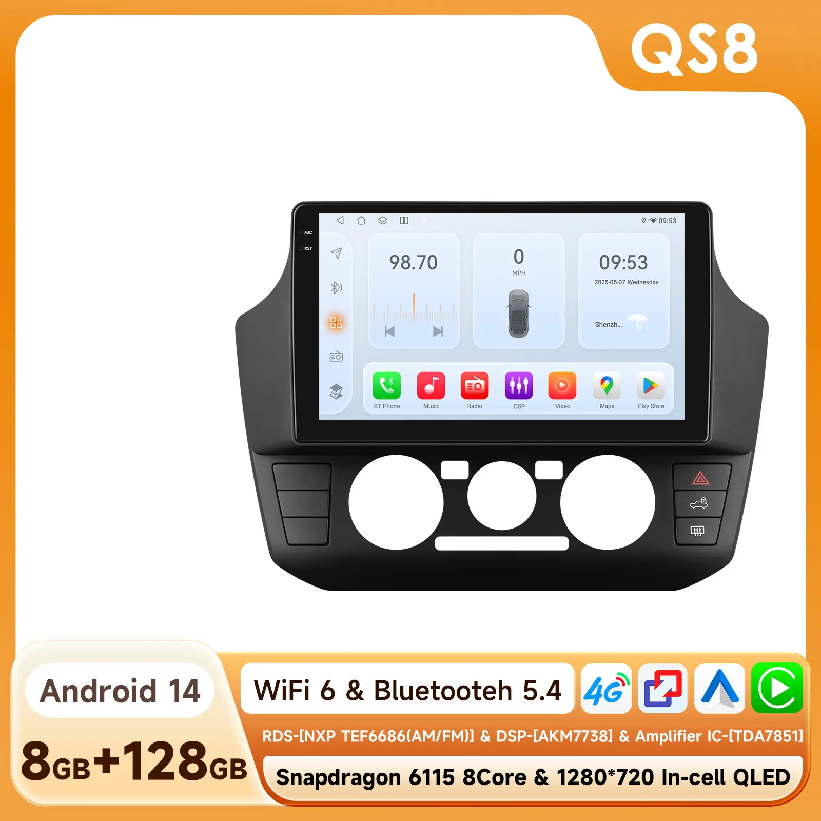 CarPlay Android Auto autoradio voor Volkswagen UP 2017 - 2023 handmatige airco GPS intelligente systemen stereo multimedia autoradio 6115