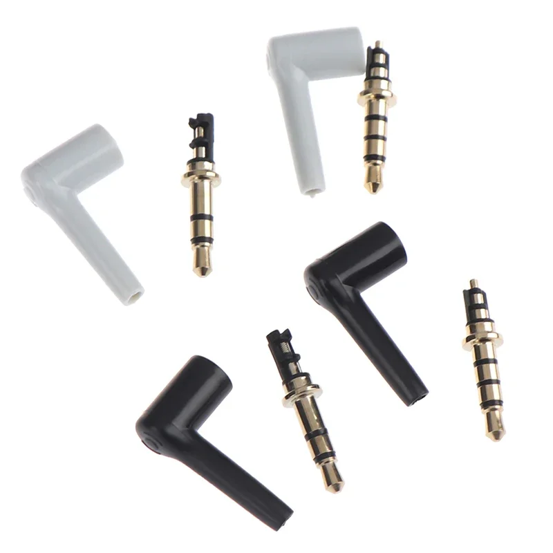 2pcs/lot Black White Audio Plugs 90 Degrees 3.5mm Stereo Headset Plug Jack 3 4 Pole 3.5 Gold Plated Jack Adaptor Connector