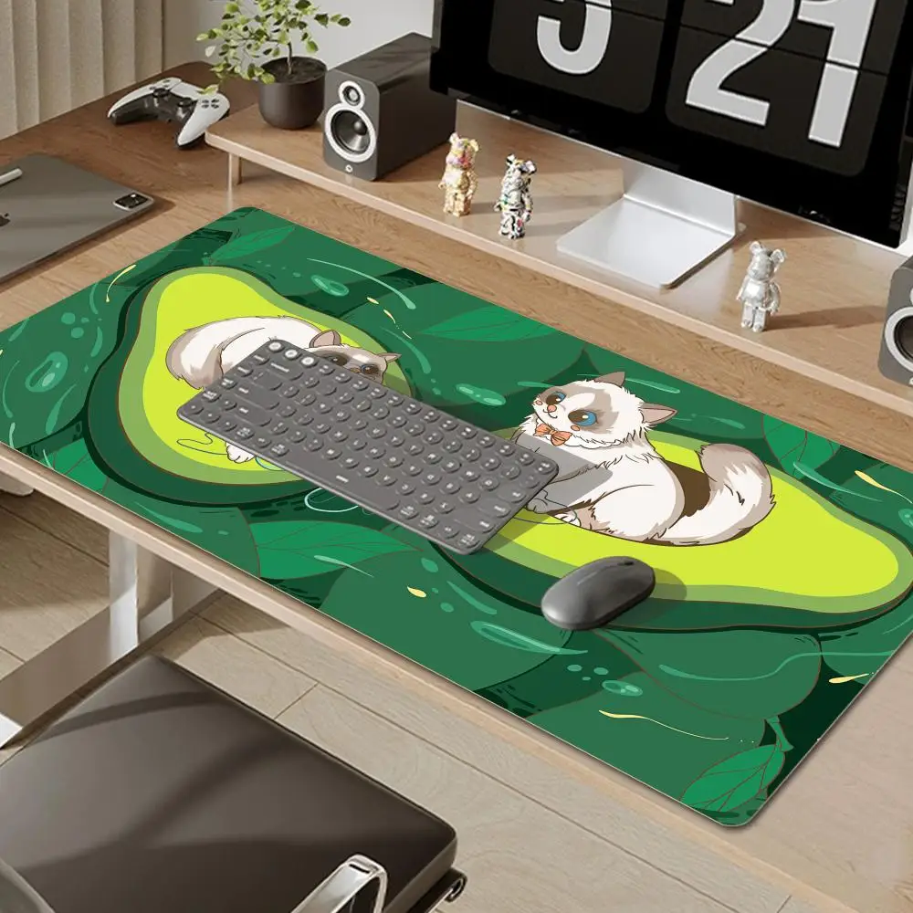 Avocado Cat Large Gaming Mousepad XXL Cute Mouse Pad Gamer Size For Office Table Mats Kawaii Desk Mat For Teen Girls For Bedroom