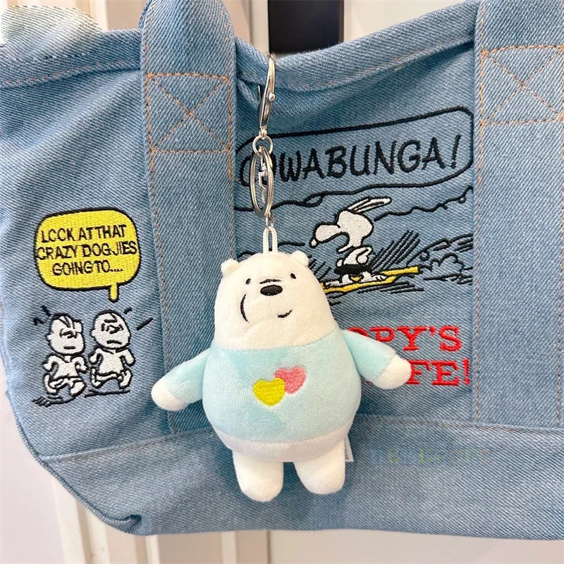 Pluszowy brelok do kluczy We Bare Bears o średnicy 12 cm - serce z przodu z motywem miłości, urocza wisząca ozdoba z kreskówek