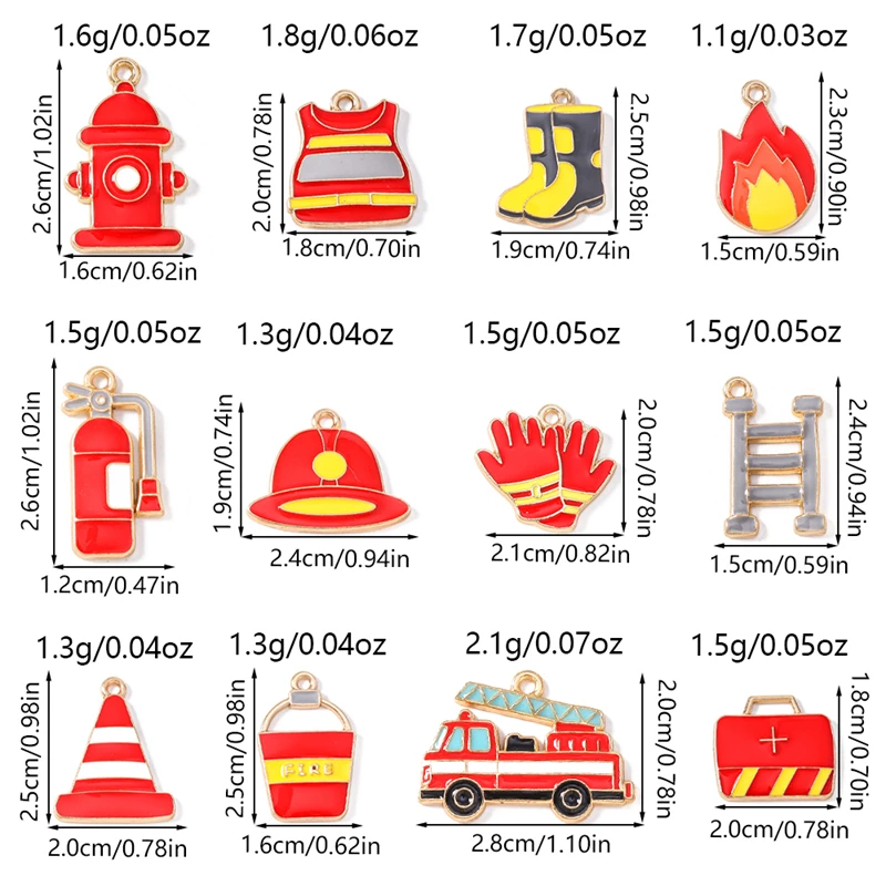 10 Stück Mix Emaille Feuer Thema Feuerwehr Werkzeuge Charms Anhänger für Schmuckherstellung Tropfen Ohrringe Halsketten DIY Handwerk Zubehör – Detail 1
