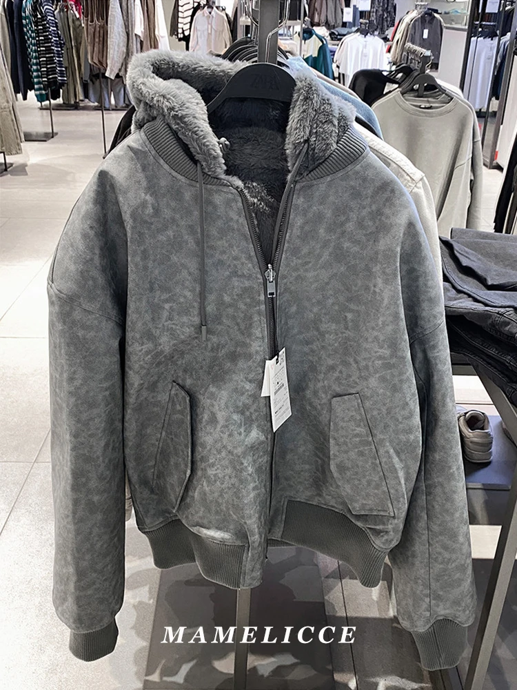 

MAMELICCE, оригинальный дизайн, двусторонняя куртка с капюшоном, двусторонняя одежда, утолщенная флисовая подкладка, сохраняющая тепло, повседневное пальто, куртки унисекс