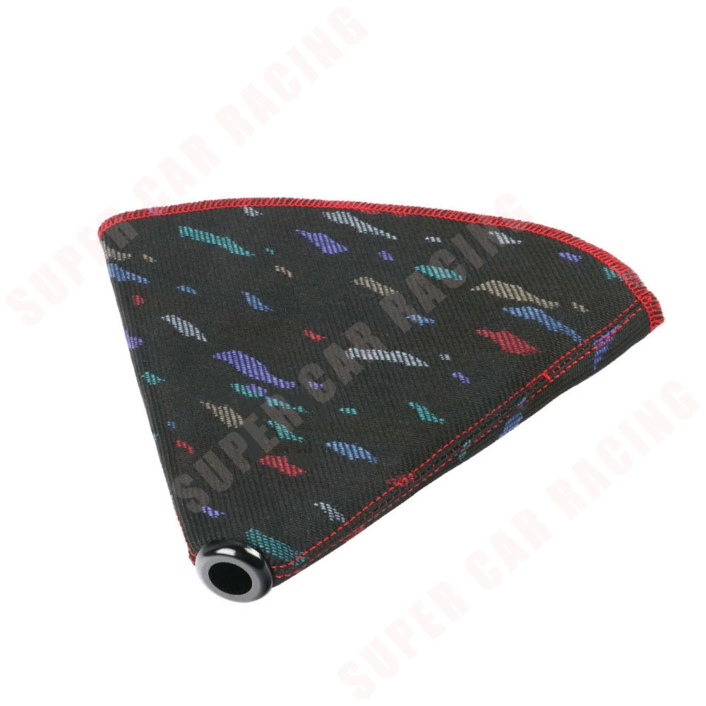 JDM Black Confetti Style Shift Knob Shifter Boot Cover Red Stitch Confetti Fabric Shifter Lever Cover Collars AT/MT