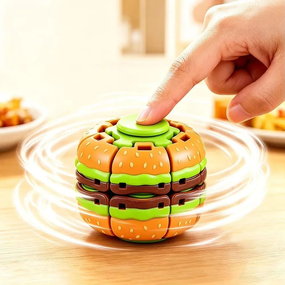Hamburger Fidget Spinner Press Button Rotating Stress Relief Desk Toy Smooth Spin Handheld Decompression Gadget